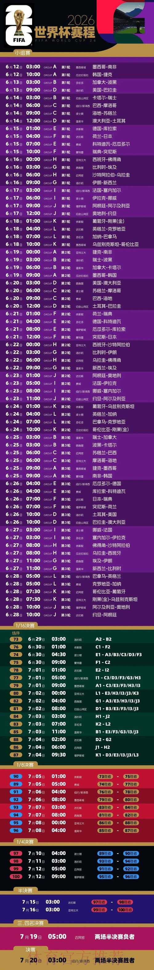 2026世界杯每日赛程一览全程直播免费观看 2026世界杯每日赛程一览全程直播免费观看